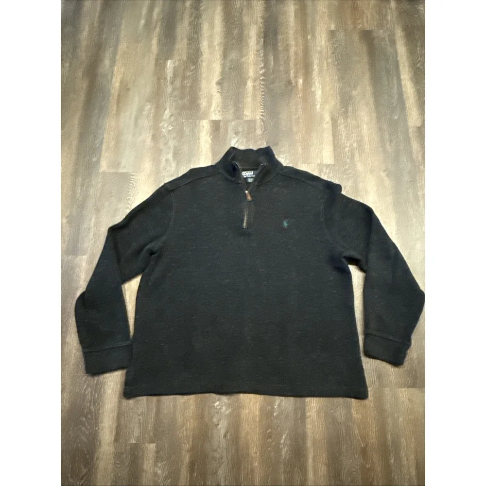 Vtg. Polo Ralph Lauren 1/4 Zip Pullover Sweater Blue Cotton L Green Pony Logo